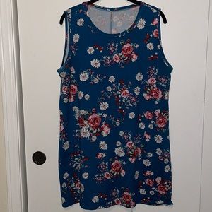 Piphany Tank: Teal Blue with Pink and White Flowers (XL)